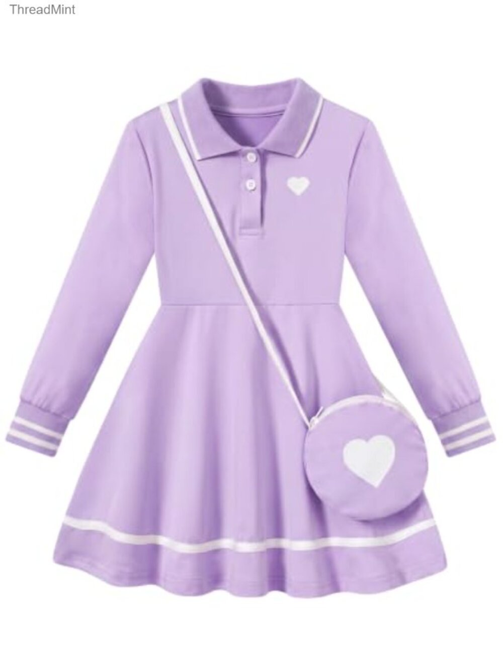 Toddler Girls Casual Swing Dress with Matching Heart Bag